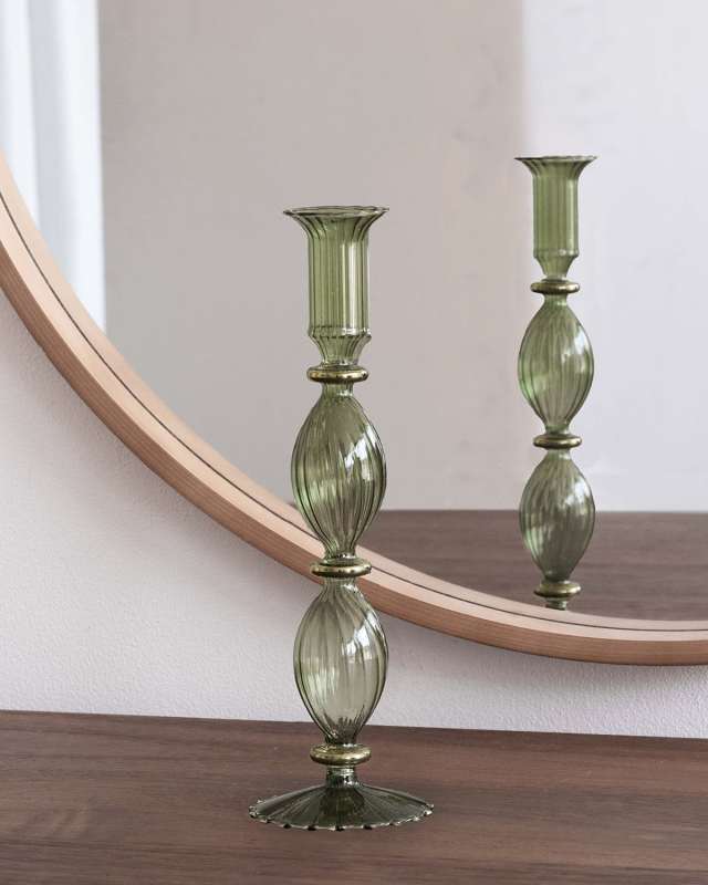 Glass Cambridge Beryl 10" Candlestick Holders, Set of 2